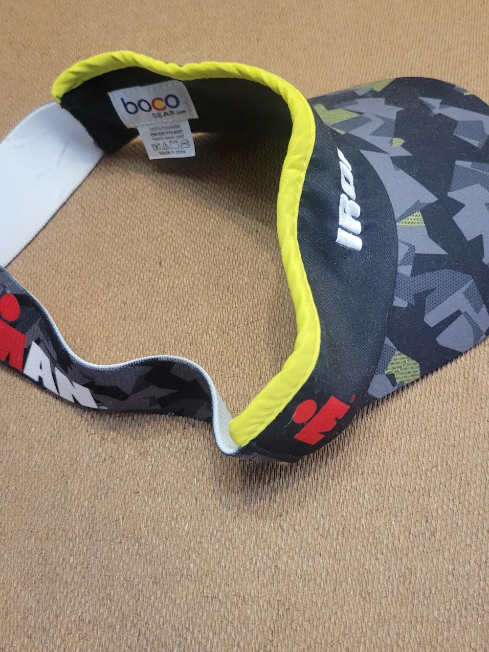 Ironman Running Visor in Black with Yellow And Green Trim